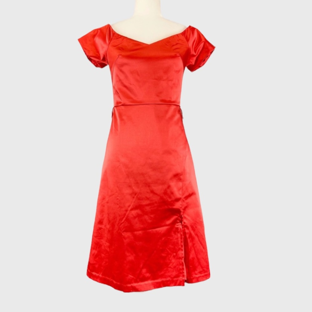 Paris Sunday Womens Off Shoulder Sateen Dress Coral Orange size Small